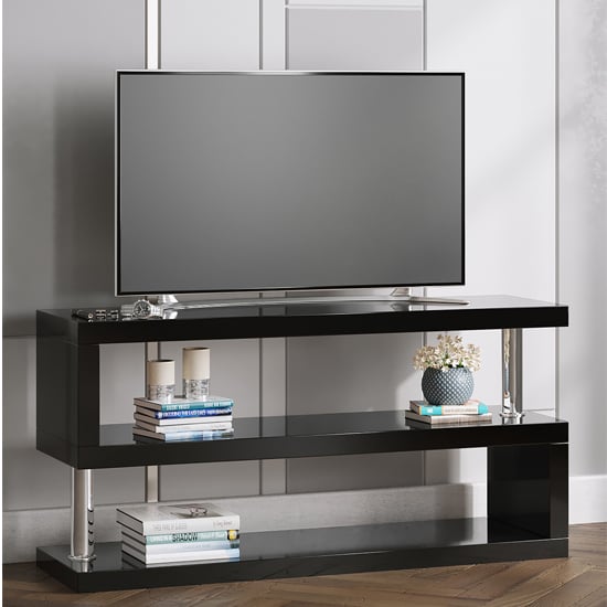 Read more about Miami high gloss s shape design tv stand in black