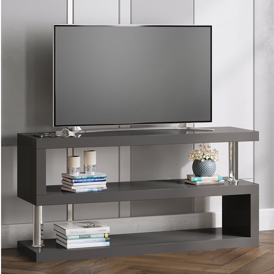 Product photograph of Miami High Gloss S Shape Design Tv Stand In Grey from Furniture in Fashion