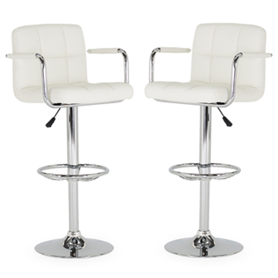 Miami White Faux Leather Gas Lift Bar Stools In Pair Furniture in Fashion