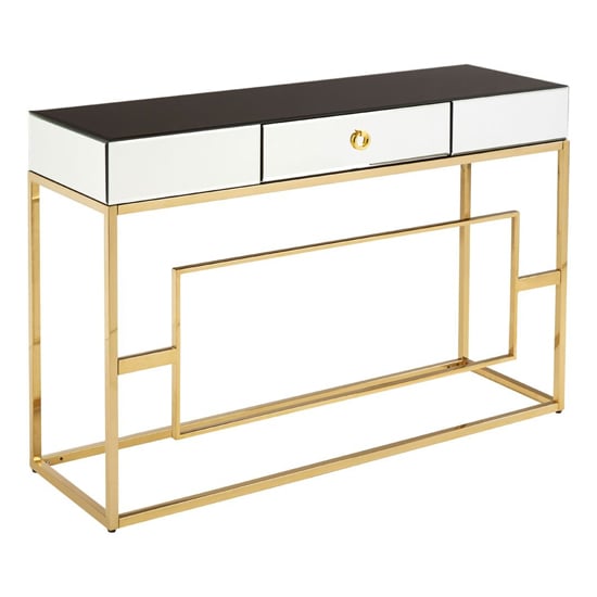 Product photograph of Miasma Black Mirrored Console Table With Gold Steel Base from Furniture in Fashion
