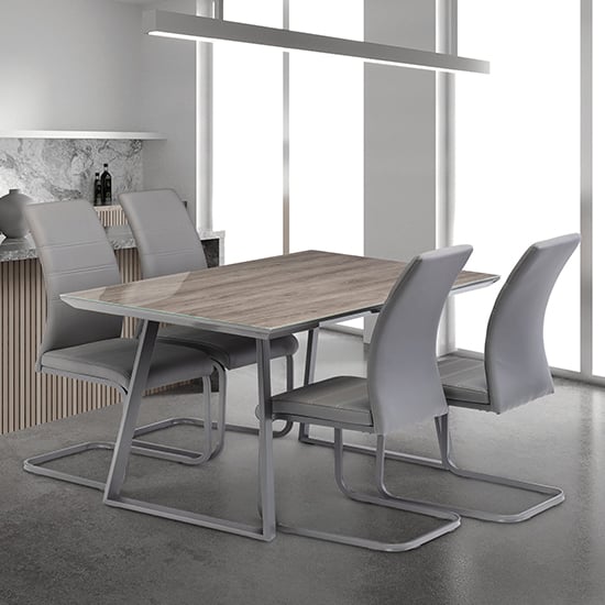 Read more about Michton grey oak glass top dining table with 4 chairs