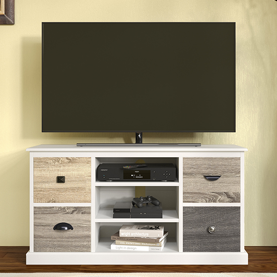Product photograph of Midhurst Small Wooden Tv Stand With 4 Drawers In White from Furniture in Fashion