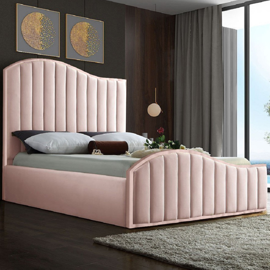 Photo of Midland plush velvet upholstered double bed in pink
