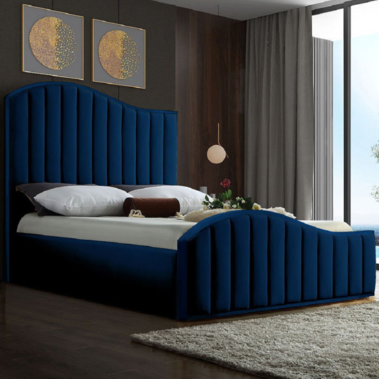 Photo of Midland plush velvet upholstered king size bed in blue