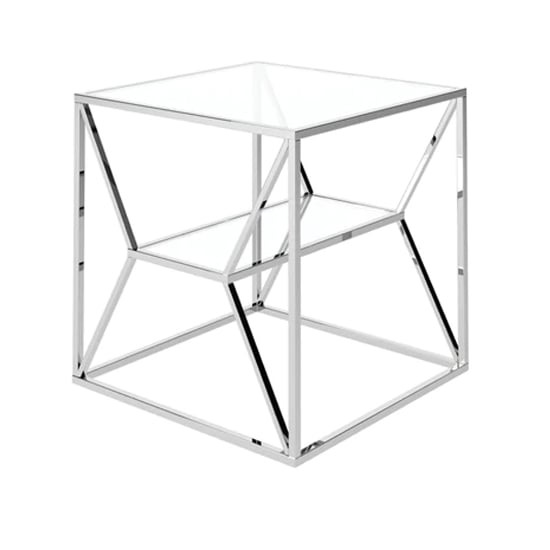 Product photograph of Milagro Glass Side Table With Polished Stainless Steel Frame from Furniture in Fashion