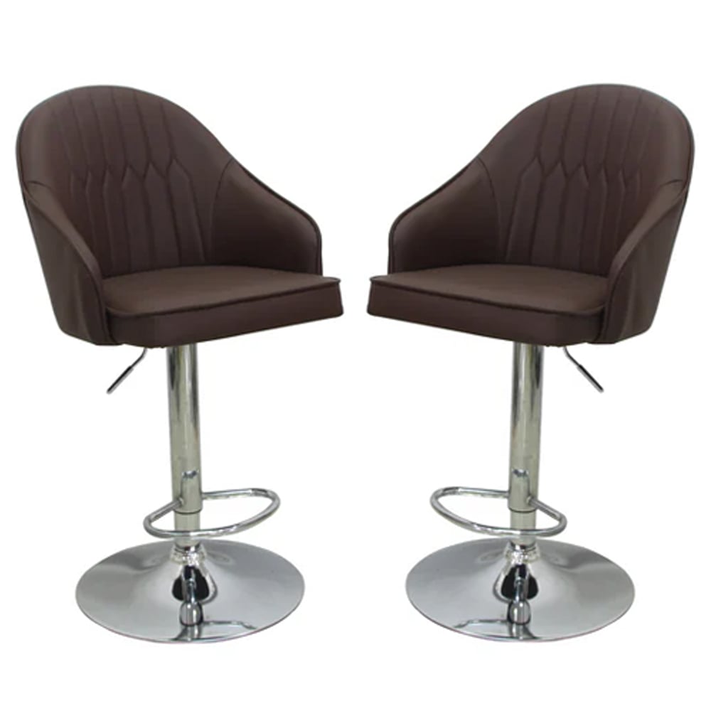 milan adjustable brown pu leather bar chairs in pair