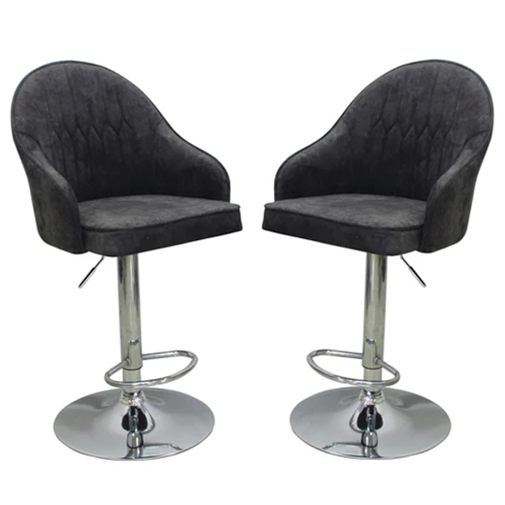 milan adjustable dark grey plush velvet bar chairs in pair