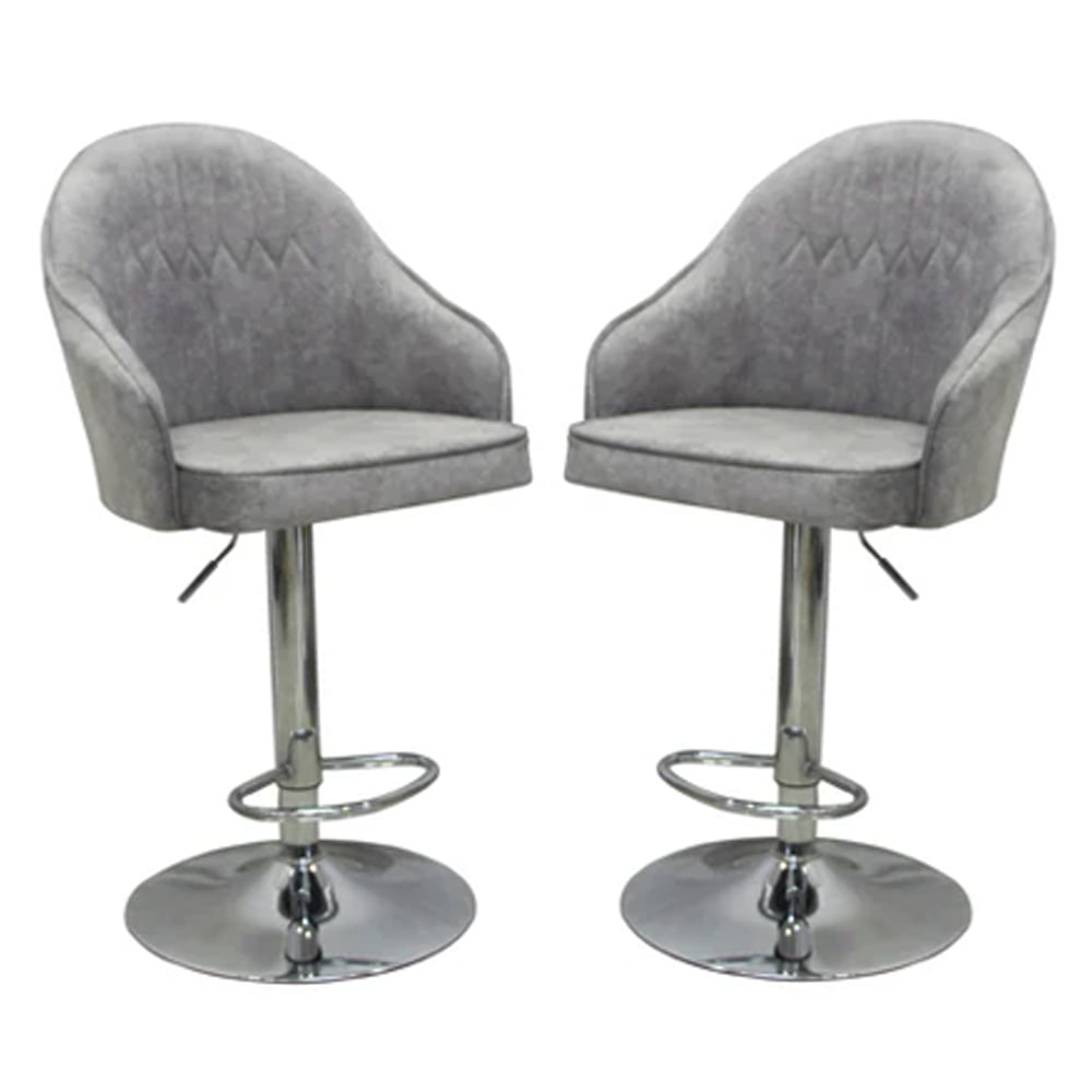 milan adjustable light grey plush velvet bar chairs in pair