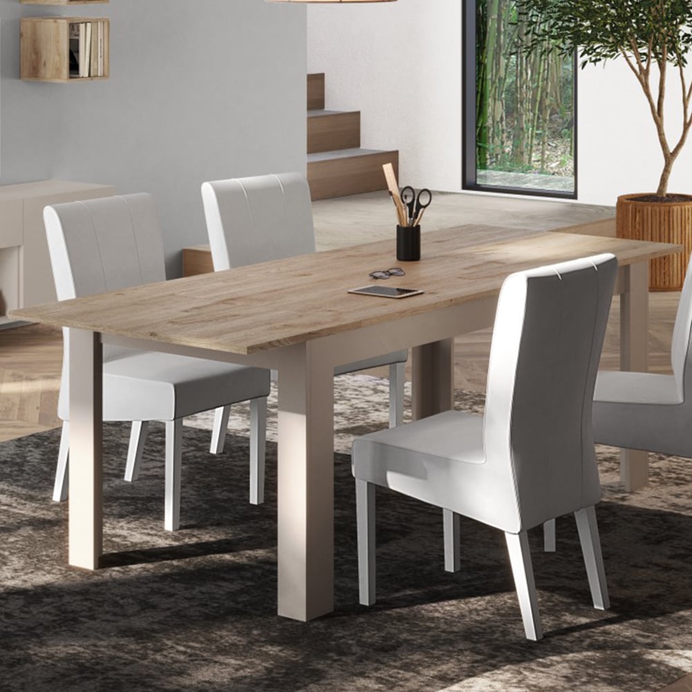 milan wooden extending dining table in cashmere and cadiz oak