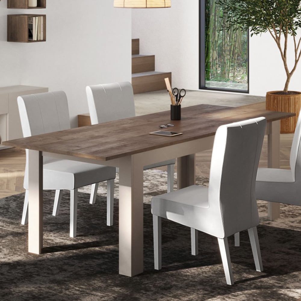 milan wooden extending dining table in cashmere and mercure oak