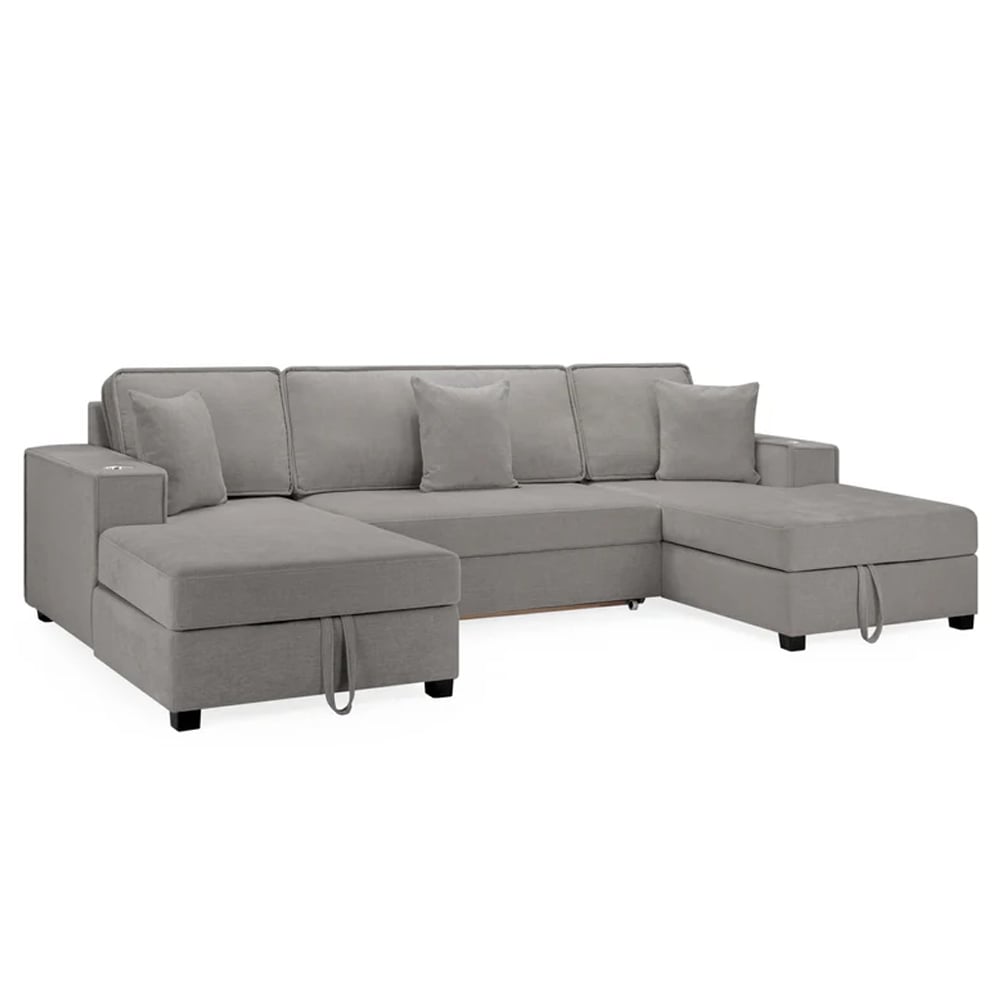 milford fabric u shaped corner sofa bed in grey