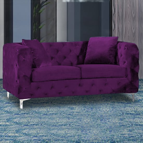 Product photograph of Mills Malta Plush Velour Fabric 2 Seater Sofa In Boysenberry from Furniture in Fashion