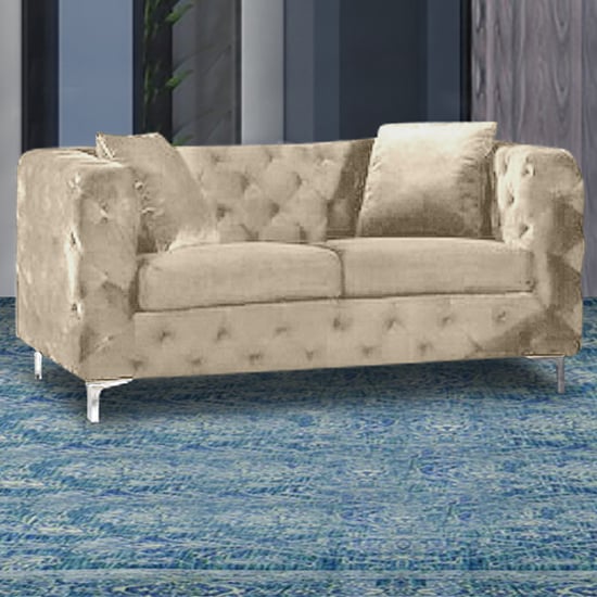 Product photograph of Mills Malta Plush Velour Fabric 2 Seater Sofa In Cream from Furniture in Fashion