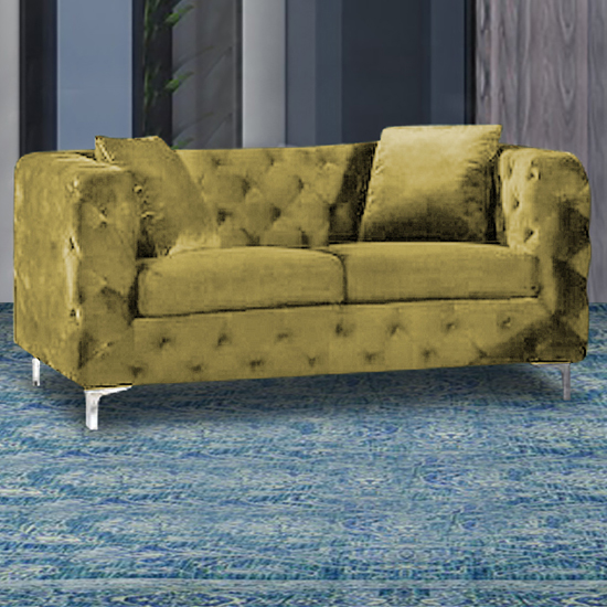 Product photograph of Mills Malta Plush Velour Fabric 2 Seater Sofa In Grass from Furniture in Fashion