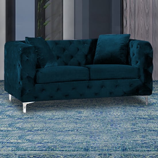 Product photograph of Mills Malta Plush Velour Fabric 2 Seater Sofa In Peacock from Furniture in Fashion