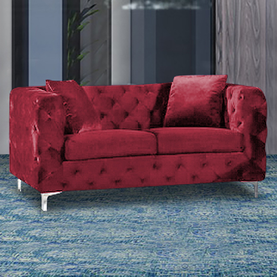 Product photograph of Mills Malta Plush Velour Fabric 2 Seater Sofa In Red from Furniture in Fashion