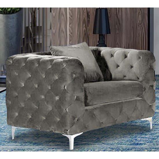 Photo of Mills malta plush velour fabric armchair in putty