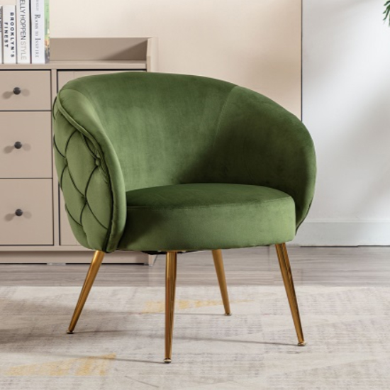 Photo of Millville velvet lounge chair in fern green with gold legs