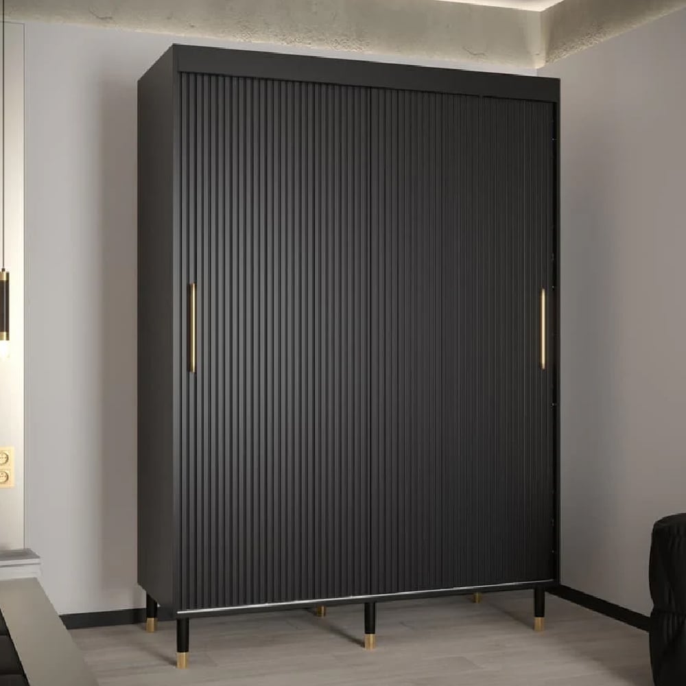 millwall 150cm wooden wardrobe with 2 sliding doors in black