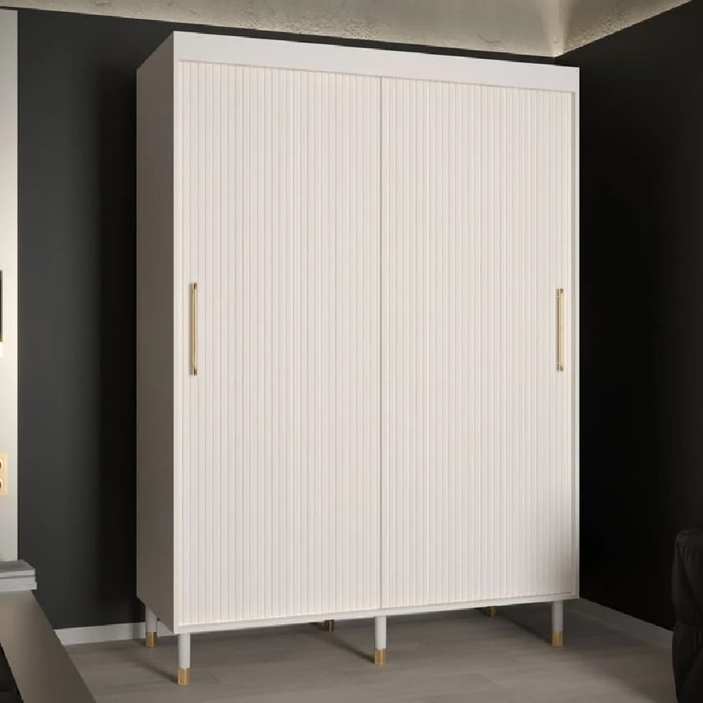 millwall 150cm wooden wardrobe with 2 sliding doors in white