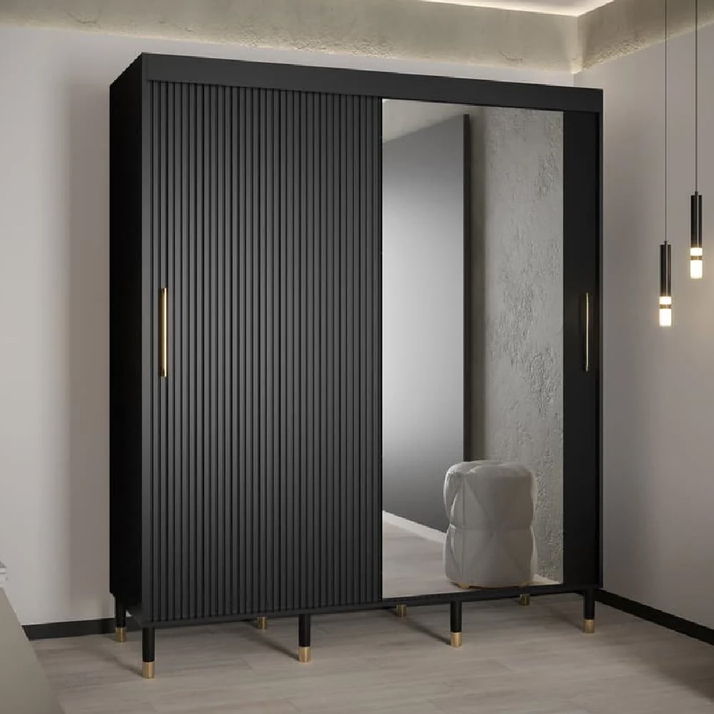 millwall 180cm mirrored wardrobe with 2 sliding doors in black