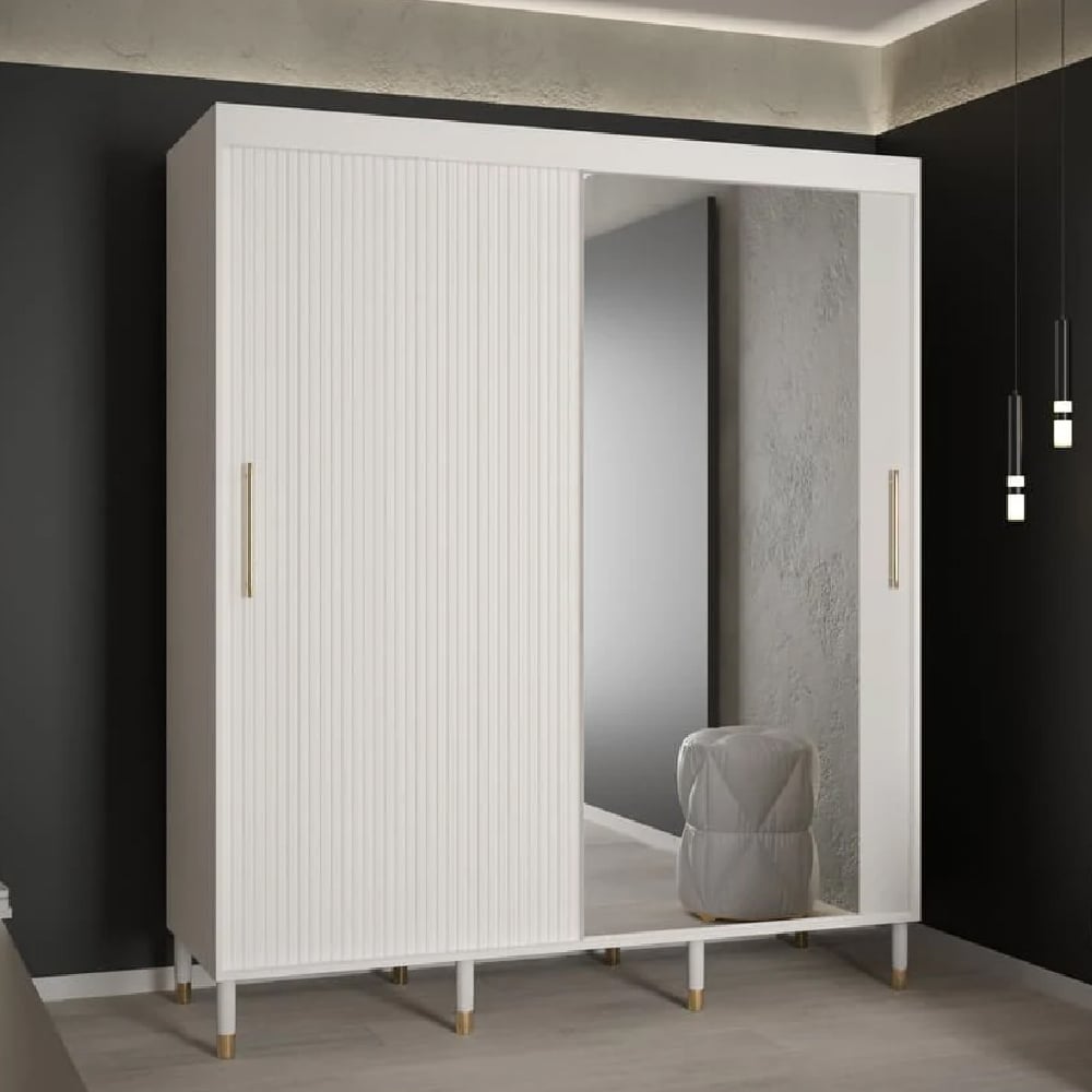 millwall 180cm mirrored wardrobe with 2 sliding doors in white