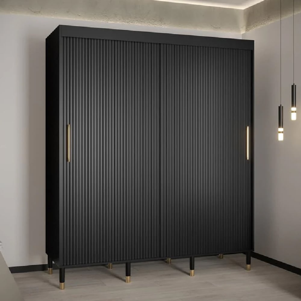 millwall 180cm wooden wardrobe with 2 sliding doors in black