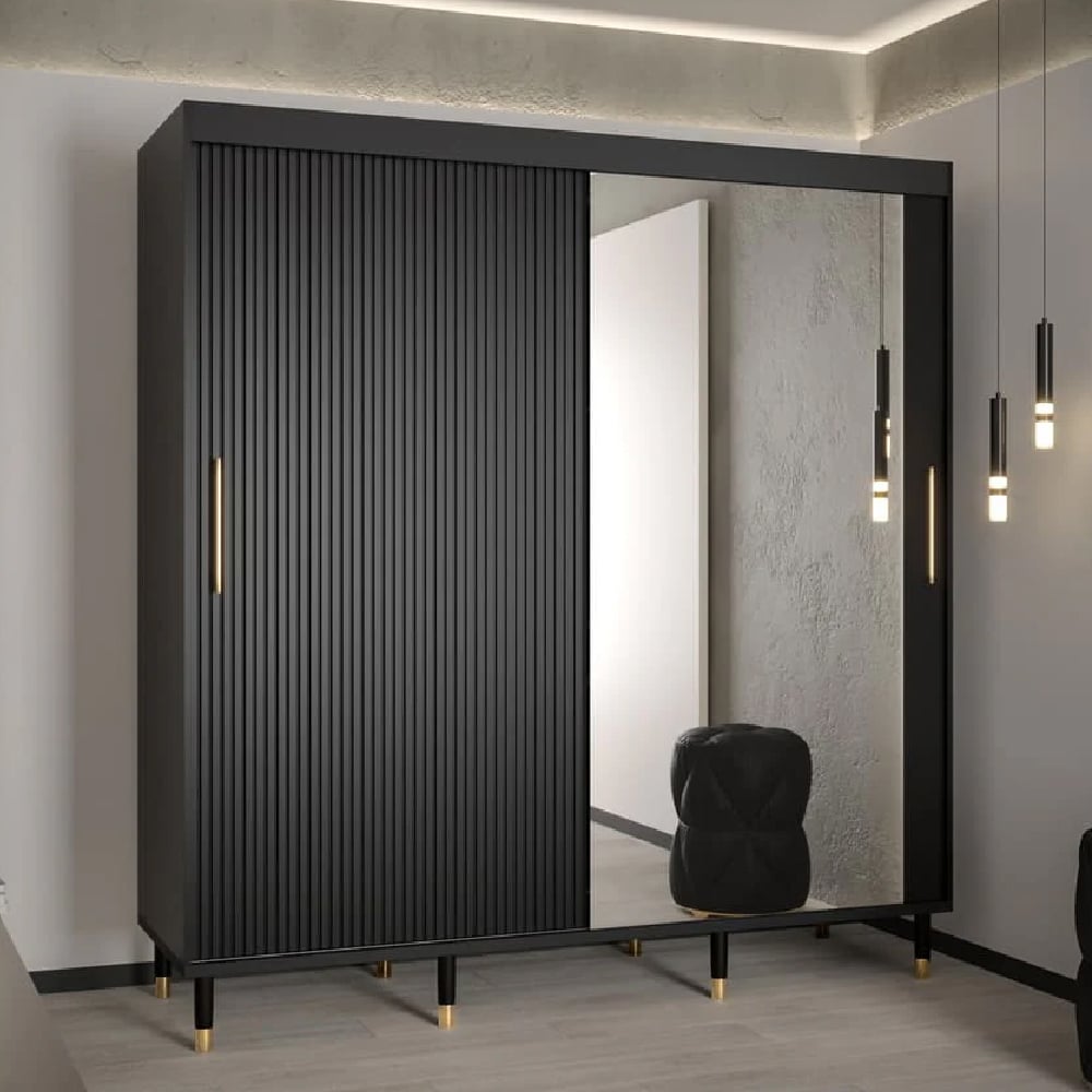 millwall 200cm mirrored wardrobe with 2 sliding doors in black