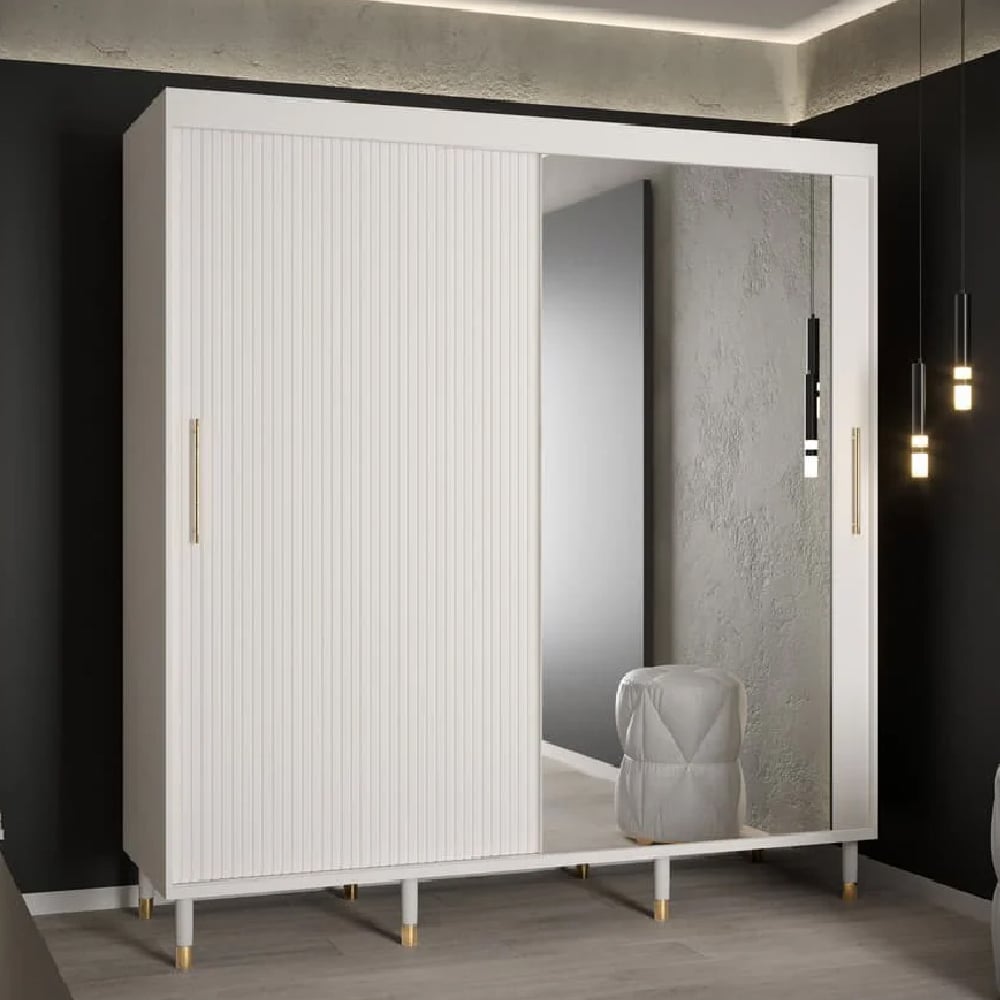 millwall 200cm mirrored wardrobe with 2 sliding doors in white