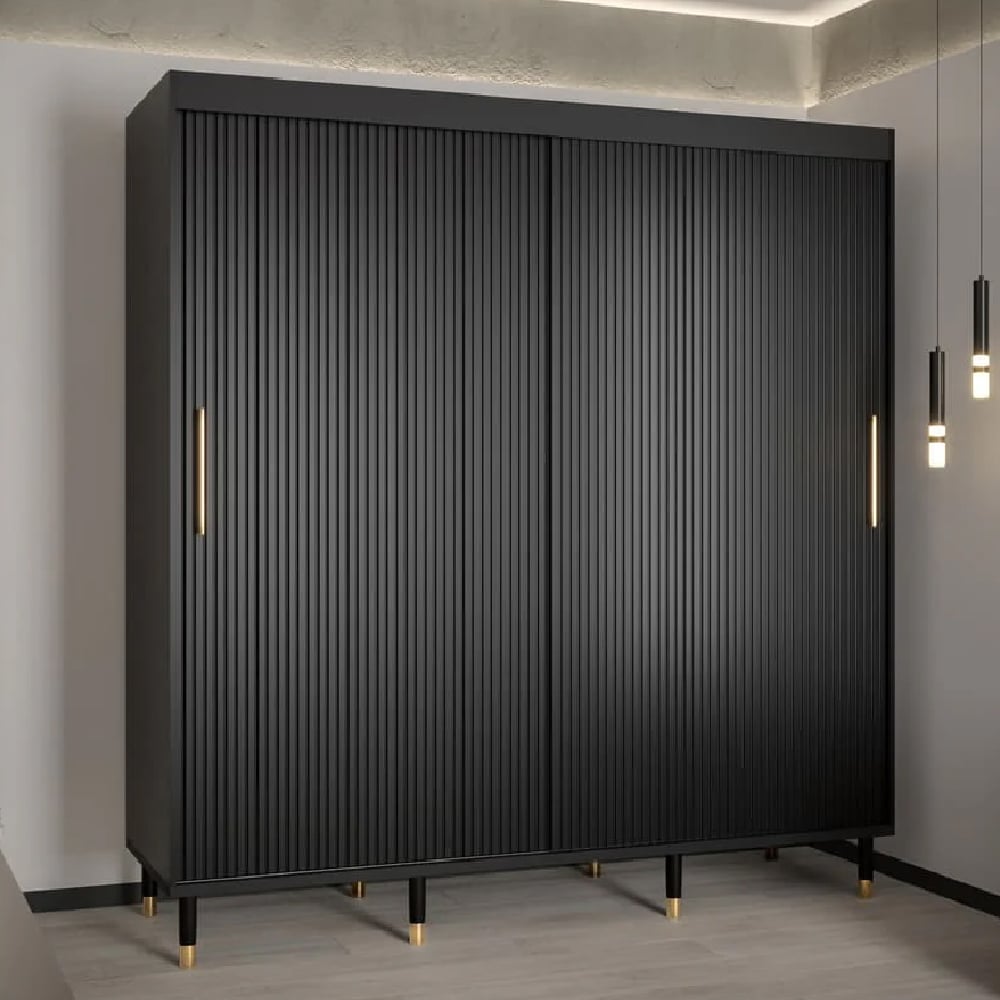 millwall 200cm wooden wardrobe with 2 sliding doors in black