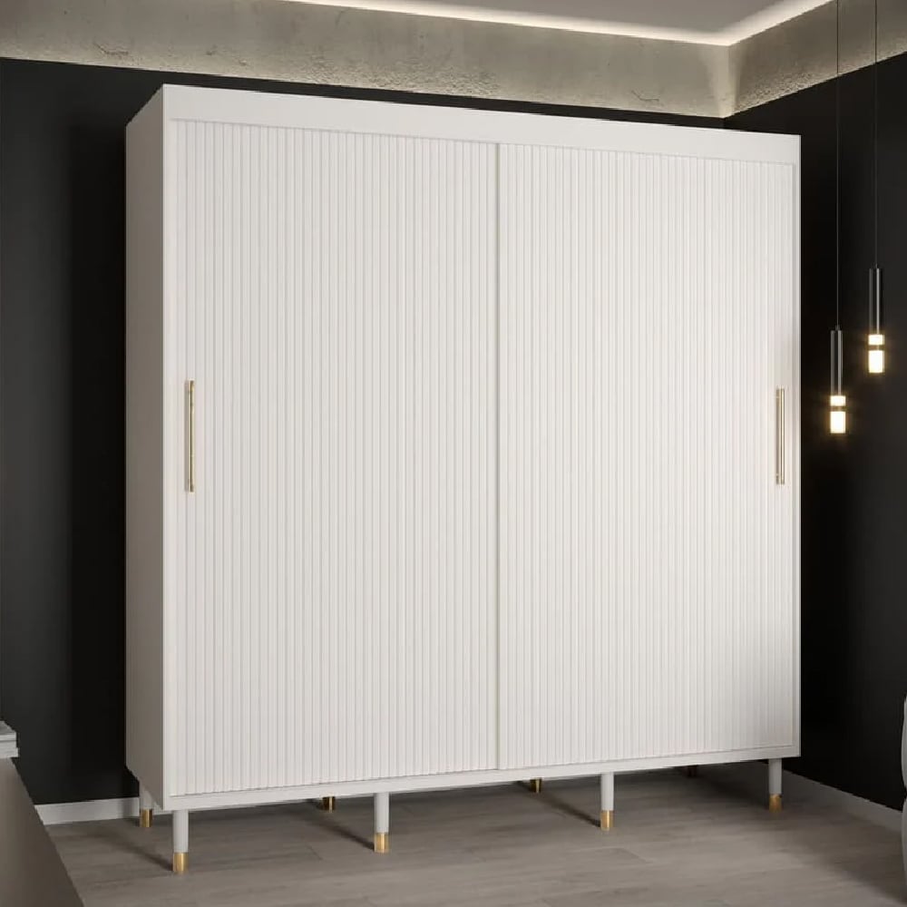 millwall 200cm wooden wardrobe with 2 sliding doors in white