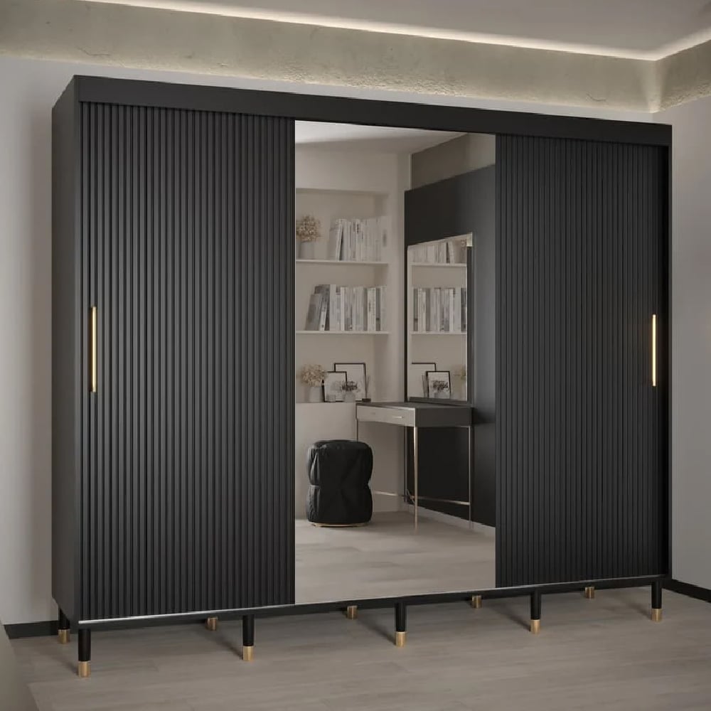 millwall 250cm mirrored wardrobe with 3 sliding doors in black