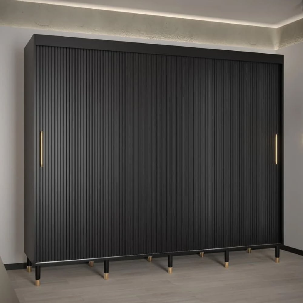 millwall 250cm wooden wardrobe with 3 sliding doors in black