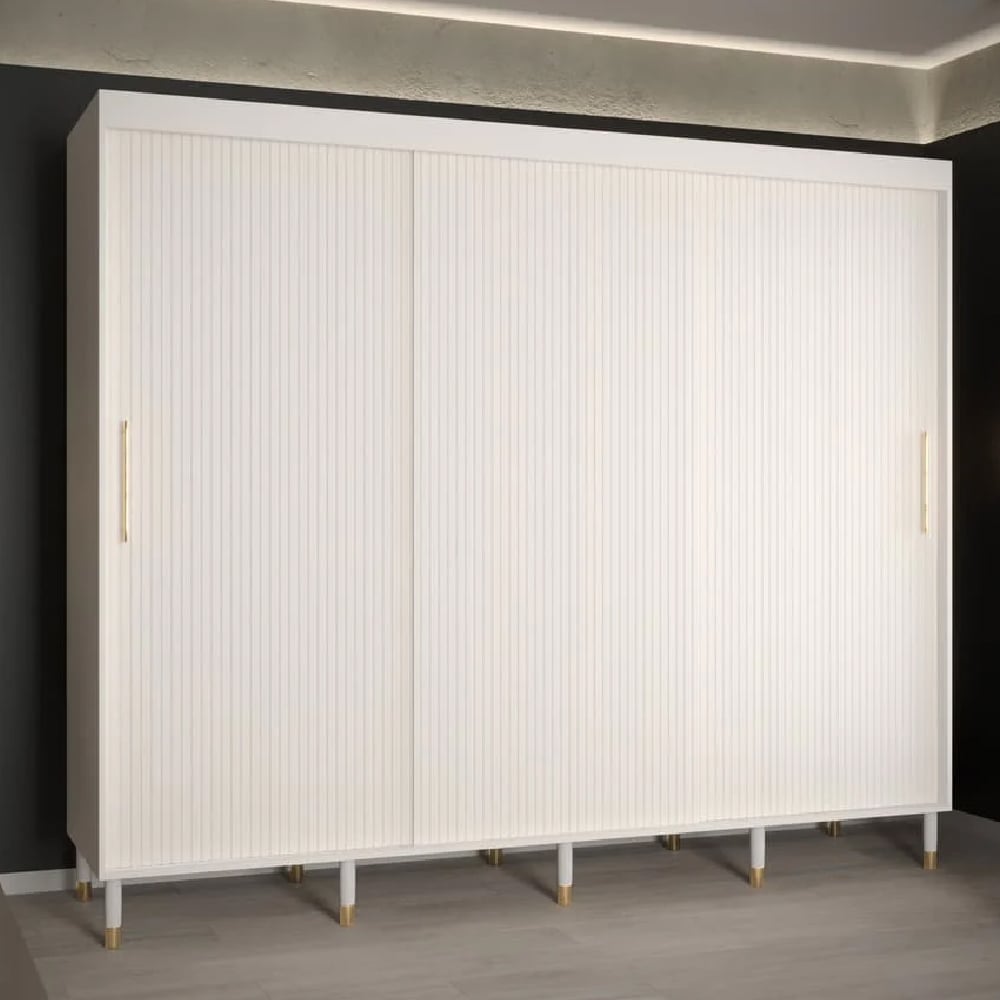 millwall 250cm wooden wardrobe with 3 sliding doors in white