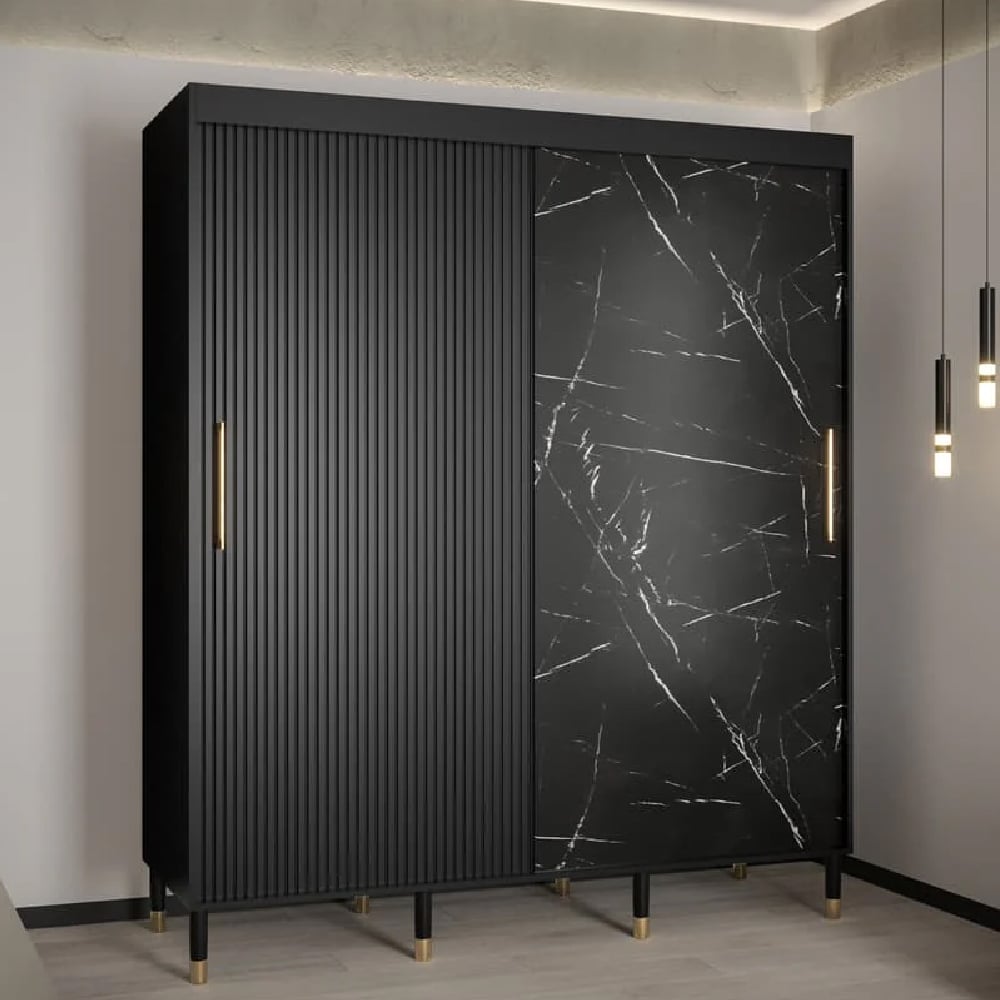 millwall wooden wardrobe 180cm with 2 sliding doors in black