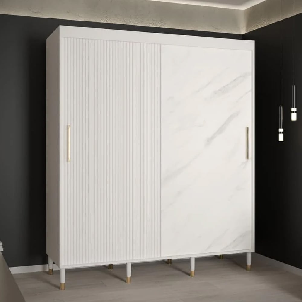 millwall wooden wardrobe 180cm with 2 sliding doors in white