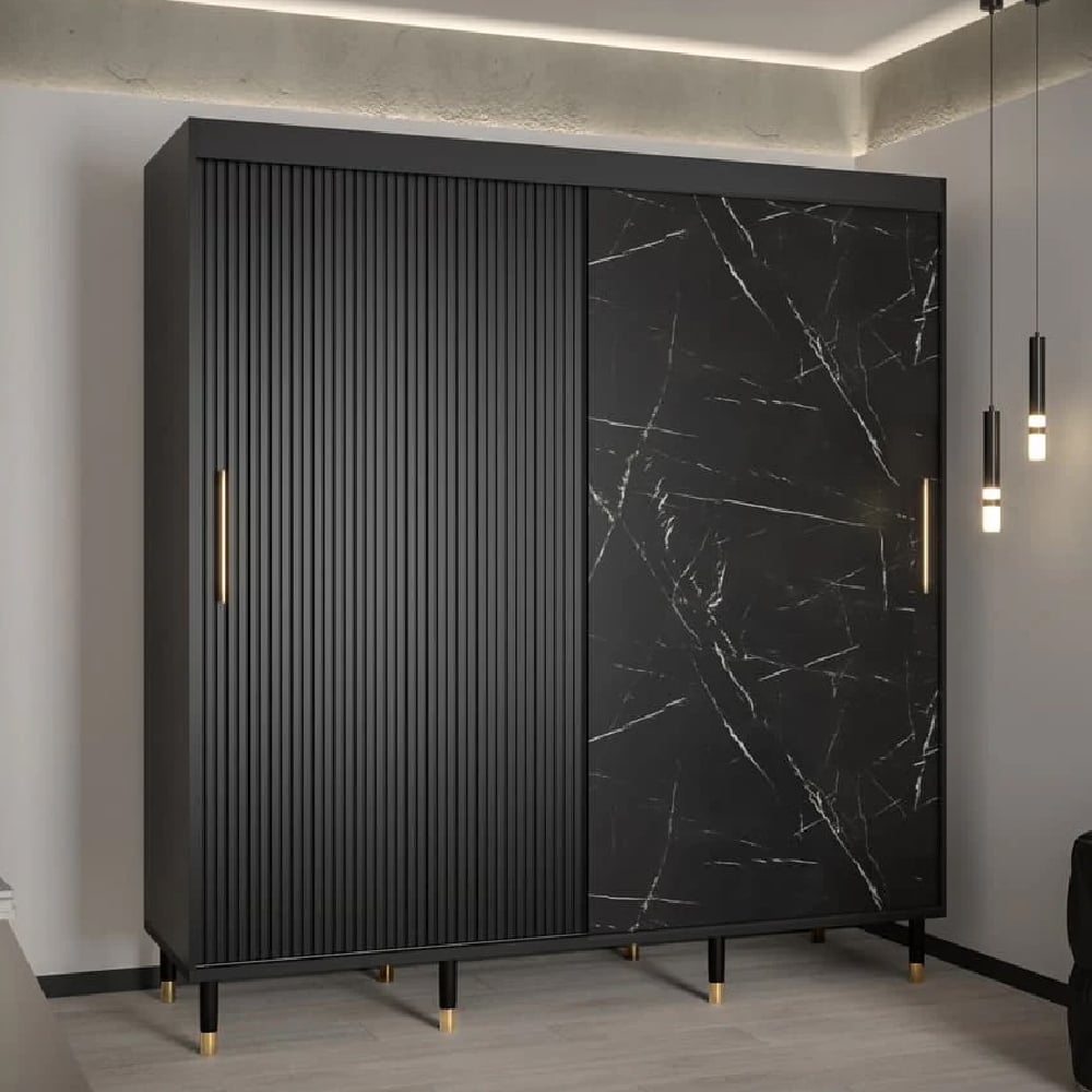 millwall wooden wardrobe 200cm with 2 sliding doors in black