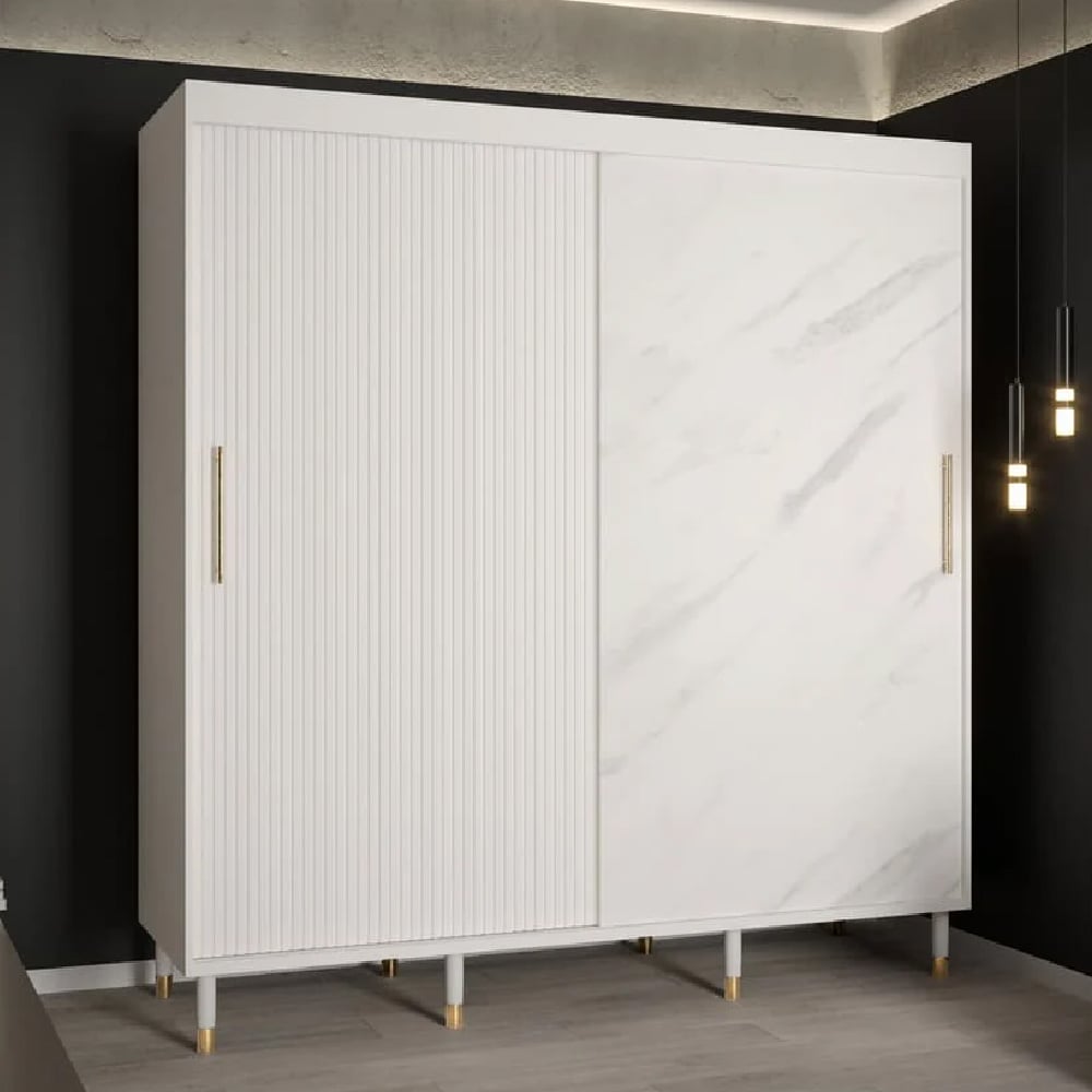 millwall wooden wardrobe 200cm with 2 sliding doors in white