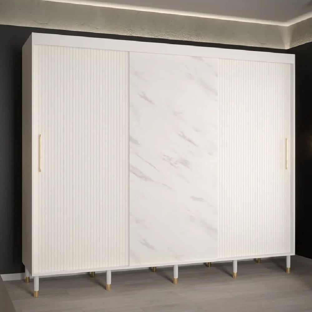 millwall wooden wardrobe 250cm with 3 sliding doors in white