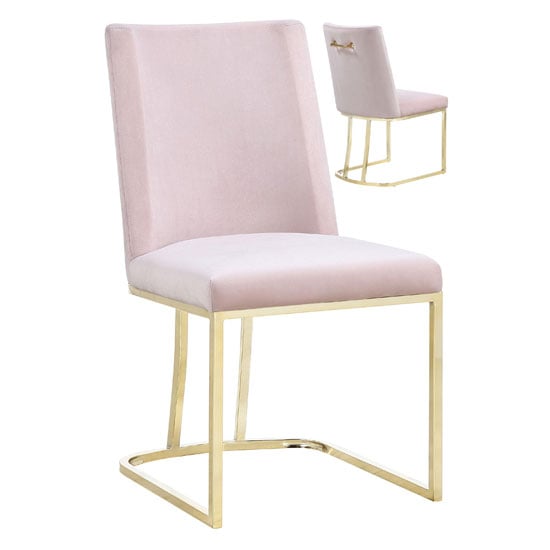 Milo Rose Velvet Dining Chairs In A Pair With Gold Steel Base | FiF