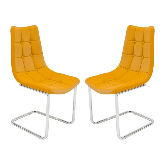 Read more about Mintaka mustard yellow faux leather dining chairs in pair