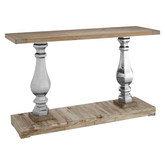 View Mintaka wooden console table with silver legs in natural