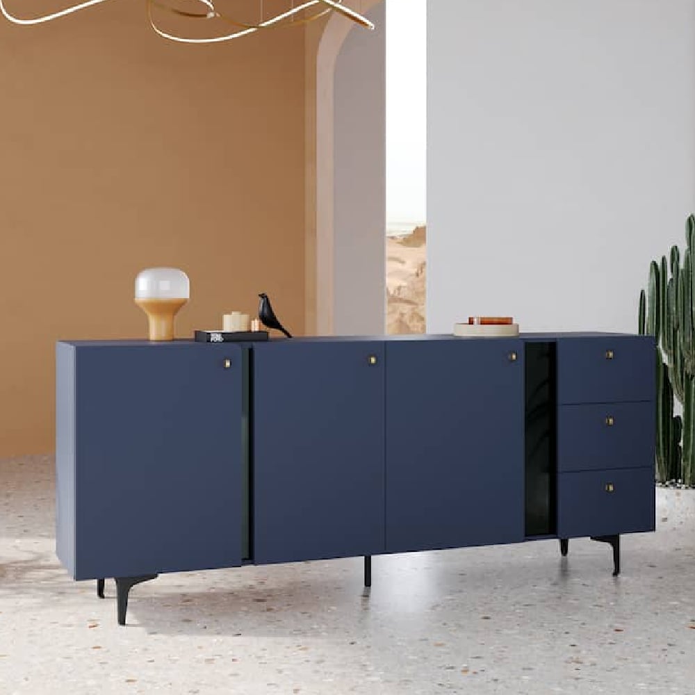 mitcham wooden sideboard with 3 doors 3 drawers in navy