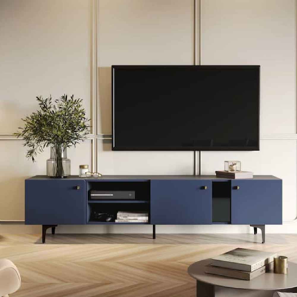 mitcham wooden tv stand large with 3 doors in navy