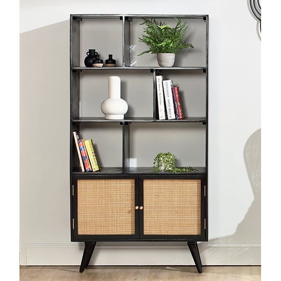 Read more about Mixco wooden bookshelf with open shelves and 2 doors in black