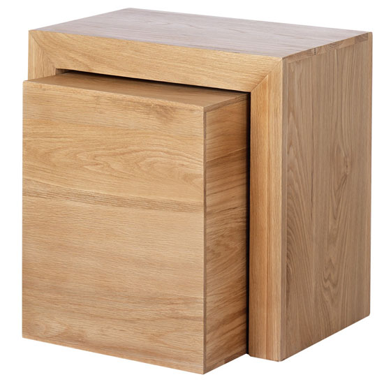 View Modals wooden cube nesting tables in light solid oak