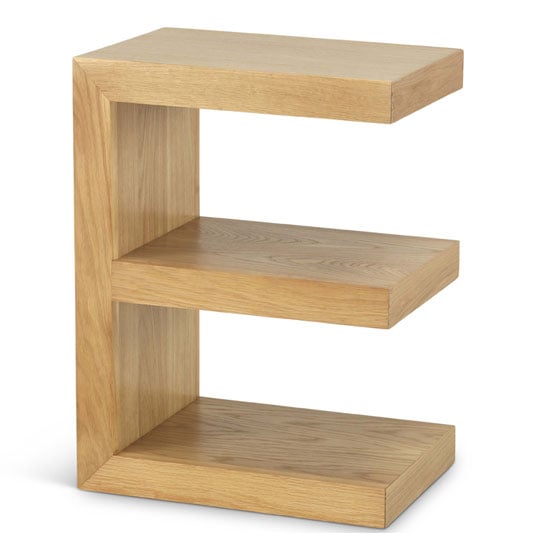 Read more about Modals wooden e shape side table in light solid oak