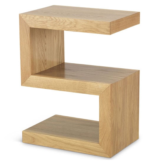 View Modals wooden s shape side table in light solid oak