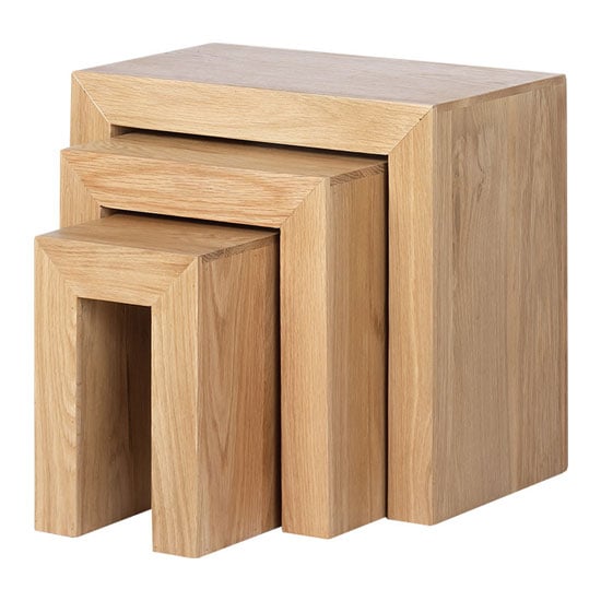 Photo of Modals wooden set of 3 nesting tables in light solid oak