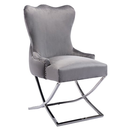 Product photograph of Moelfre Velvet Fabric Dining Chair In Dark Grey from Furniture in Fashion